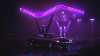 Retrocar gasstation neon octane 3drender - octane free wallpaper