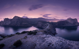 Mountain lake night purple sky 2 - cinematic landscape free wallpaper for desktop
