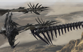 Strange birds desert mountains clouds - over a desert landscape free wallpaper