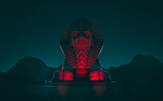 Statue redlight mountain stars synthwave - synthwave free wallpaper for desktop