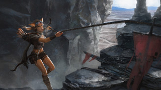 Fantasy woman sword mountain archery - clint cearley free wallpaper for desktop