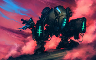 Robot cross smoke steam dusk - its chest free wallpaper