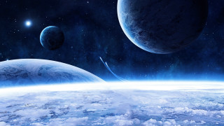 Planets clouds stars brightblue glow - a group of planets free wallpaper