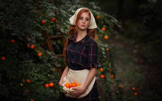 Woman bonnet orange field portrait - anka zhuravleva free wallpaper