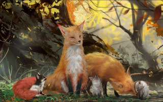 Fox cubs forest autumn furry - her cub free wallpaper