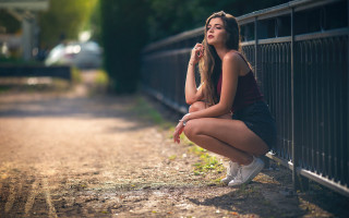 Woman fence road cigarette outdoors - a road free wallpaper for desktop