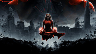 Woman red dress city skyline - a rock free wallpaper for desktop