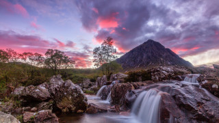 Waterfall pool mountain sunset sky - david paton free wallpaper for desktop