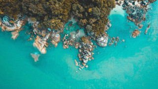 Boats ocean forest rocks saturated - rock free wallpaper