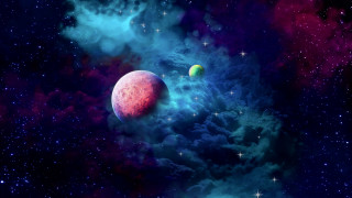 Space planets stars clouds aurora - a space scene free wallpaper for desktop