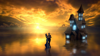 Couple house sunset reflection magic - magical atmosphere free wallpaper