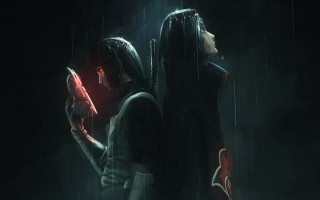 Rainy night couple umbrella cellphone - a couple of people free wallpaper