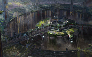 Futuristic city circular building trees - cedric peyravernay free wallpaper for desktop