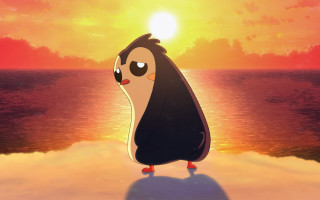 Penguin beach sunset ocean lensflare - chris labrooy free wallpaper