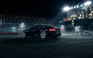 Night car parking lot ship - photorealism free wallpaper for desktop