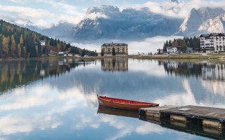 Lake mountain boat building sky - evgeny lushpin free wallpaper