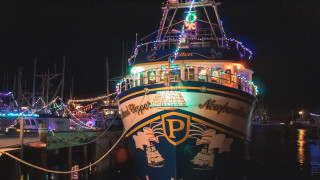 Boat christmas lights city night - christmas free wallpaper