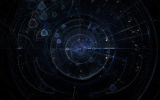 Holographic circular structure fireworks astronaut - holography free wallpaper for desktop