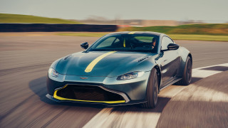 Grey sportscar yellow stripes racetrack - hood free wallpaper