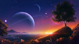 Planet tree night sky stars - planet free wallpaper for desktop