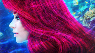 Red haired woman underwater hologram - a coral reef free wallpaper for desktop
