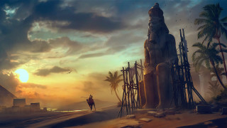 Fantasy street man sphinx building - cinematic matte painting free wallpaper
