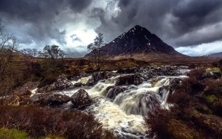 Waterfall field mountain clouds trees - alexander johnston free wallpaper for desktop