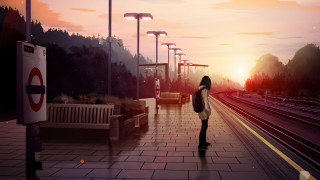 Woman train platform sunset dusk - atey ghailan free wallpaper for desktop