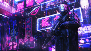 Futuristic man neon cityscape android - a futuristic man free wallpaper