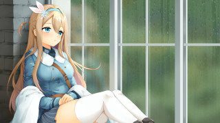 Girl rainy window sill blonde - rain free wallpaper