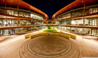 Circular bench courtyard nighttime lights - modernism free wallpaper