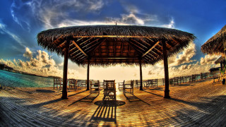 Wooden pier thatched roof bench - a wooden pier free wallpaper for desktop