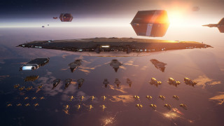 Ships sunset space clouds explosion - star citizen halo free wallpaper
