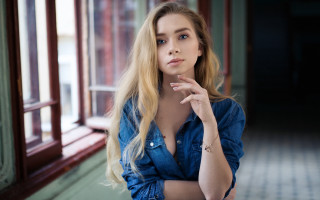 Blonde woman portrait window blurry - long blonde hair free wallpaper