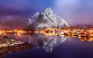 Mountain city night water lights - artur grottger free wallpaper