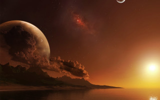 Planet star city mountains moon - a planet free wallpaper