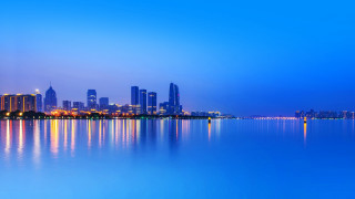 City skyline reflection night blue 2 - cui bai free wallpaper for desktop