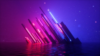 Neon poles purple sky stars - above them free wallpaper for desktop