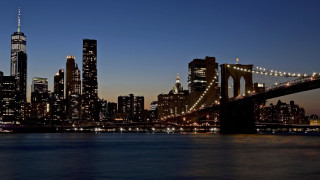 City skyline bridge night lights 3 - a large city in the background free wallpaper