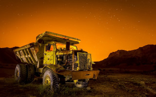 Dump truck night stars mountains - apocalyptic free wallpaper