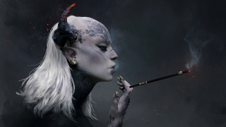 White haired woman smoking fantasy - her mouth and a cigarette free wallpaper for desktop