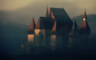 Castle clock tower foggy gothic - medieval free wallpaper