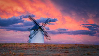 Windmill field pink sky clouds - a windmill in a field free wallpaper