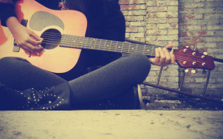 Woman sitting guitar dream art - a guitar free wallpaper