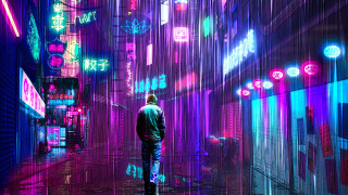Man neon alley cyberpunk city - cyberpunk style free wallpaper