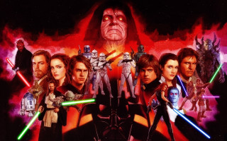 Star wars characters lightsabers red - a group of star wars characters free wallpaper