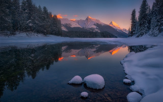 Mountain reflection sunset lake autumn - photo free wallpaper