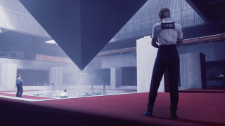 Futuristic man redcarpet blackandsuit woman - black pants free wallpaper for desktop