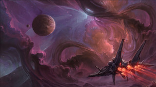 Space ship galaxy red glow - star and planets free wallpaper