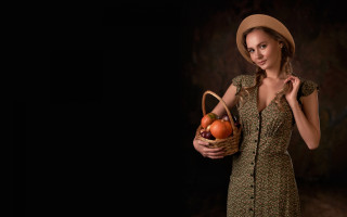 Woman dress hat basket fruit - daphne mcclure free wallpaper for desktop